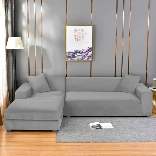 Pokrowiec na narożnik w kształcie litery "L" JASNY SZARY Welur