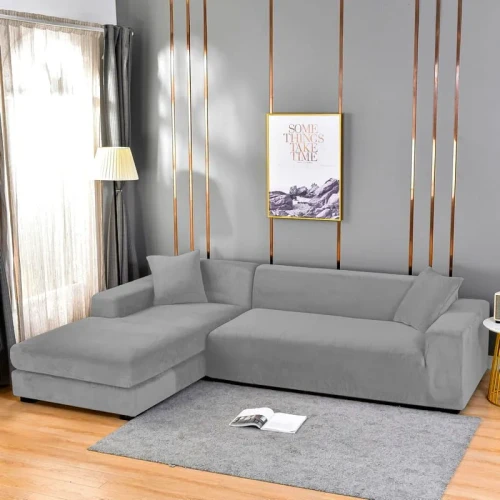 Pokrowiec na narożnik w kształcie litery "L" JASNY SZARY Welur