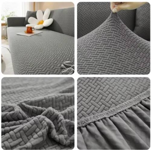 Pokrowiec na narożnik w kształcie litery "L" SZARY Żakard Prostokąty