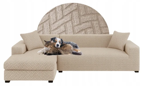 Pokrowiec na narożnik w kształcie litery "L" BEŻ CAPPUCCINO Żakard Prostokąty