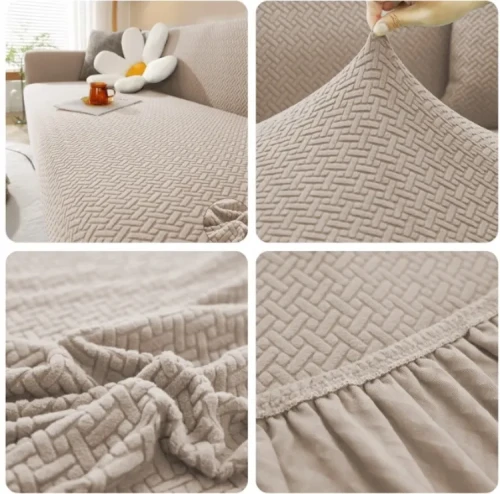 Pokrowiec na narożnik w kształcie litery "L" BEŻ CAPPUCCINO Żakard Prostokąty