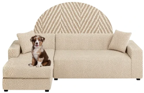 Pokrowiec na narożnik w kształcie litery "L" BEŻ Żakard Jodełka