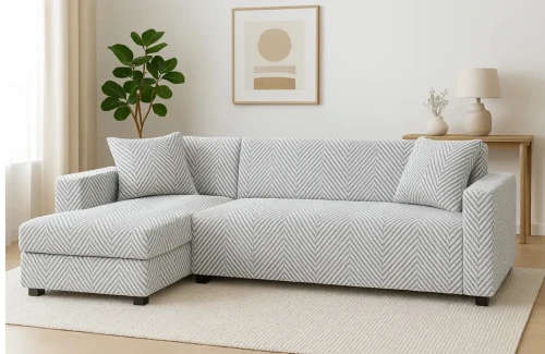 Pokrowiec na narożnik w kształcie litery "L" JASNY SZARY Żakard Jodełka