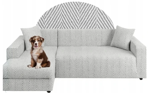 Pokrowiec na narożnik w kształcie litery "L" JASNY SZARY Żakard Jodełka