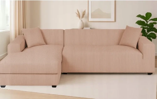 Pokrowiec na narożnik w kształcie litery "L" BEŻOWY Żakard Sztruks