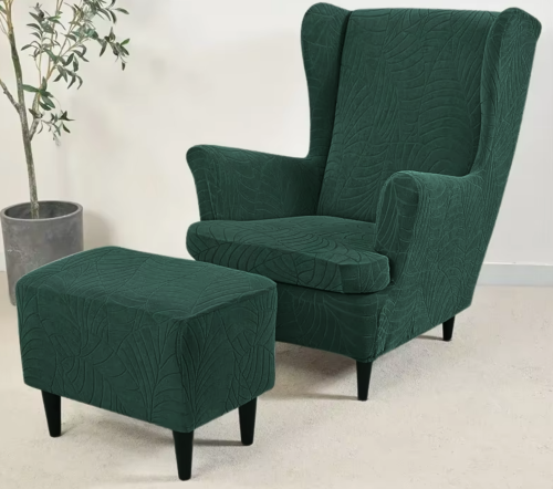 Pokrowiec na fotel USZAK ŻAKARD Liście BUTELKOWA ZIELEŃ