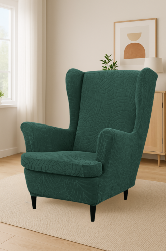 Pokrowiec na fotel USZAK ŻAKARD Liście BUTELKOWA ZIELEŃ