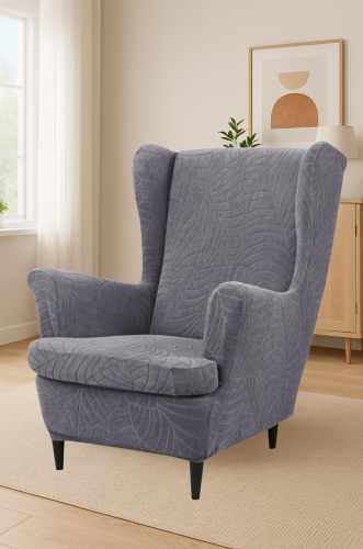 Pokrowiec na fotel USZAK ŻAKARD Liście SZARY