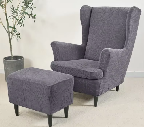 Pokrowiec na fotel USZAK ŻAKARD Liście SZARY