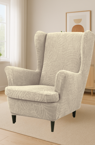 Pokrowiec na fotel USZAK ŻAKARD Liście KASZMIROWY BEŻ