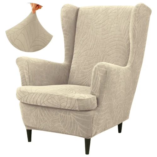 Pokrowiec na fotel USZAK ŻAKARD Liście KASZMIROWY BEŻ