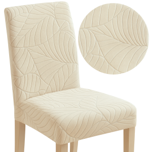 Pokrowiec na krzesło uniwersalny ŻAKARD Liście KASZMIROWY BEŻ
