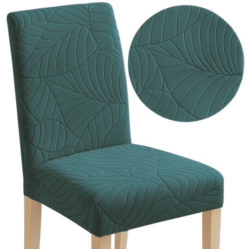 Pokrowiec na krzesło uniwersalny ŻAKARD Liście BUTELKOWA ZIELEŃ