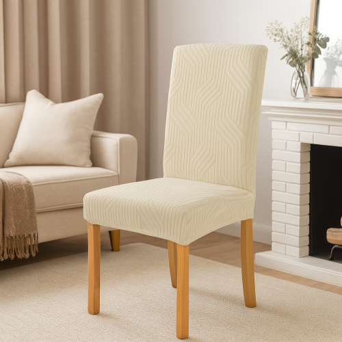 Pokrowiec na krzesło uniwersalny ŻAKARD WARKOCZ Kaszmirowy Beż