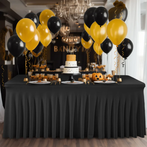 Pokrowiec na stół cateringowy bankietowy SKIRTING GŁADKI Czarny 180x76 cm