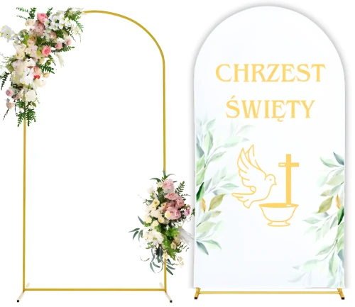 Zestaw Stelaż Złoty ŁUK + Pokrowiec CHRZEST ŚWIĘTY 2M