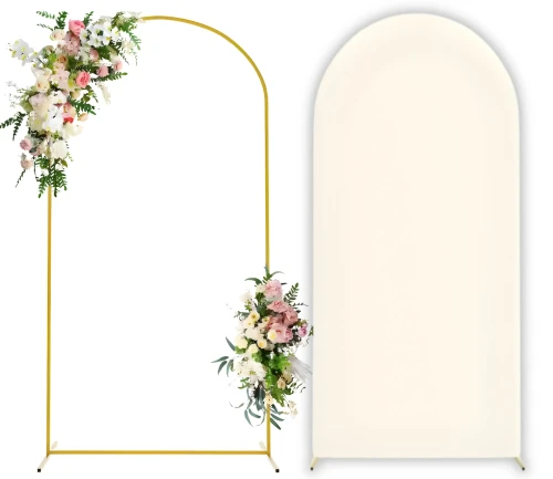 Zestaw Stelaż na balony ZŁOTY łuk + Pokrowiec BEŻOWY stojak 200 x 100 cm