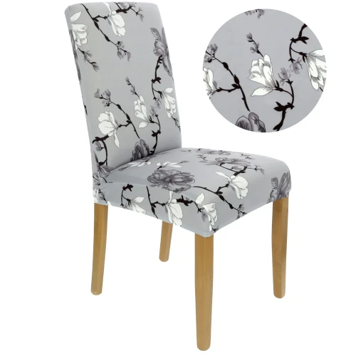 Pokrowiec na krzesło uniwersalny GŁADKI Stalowy w Kwiaty