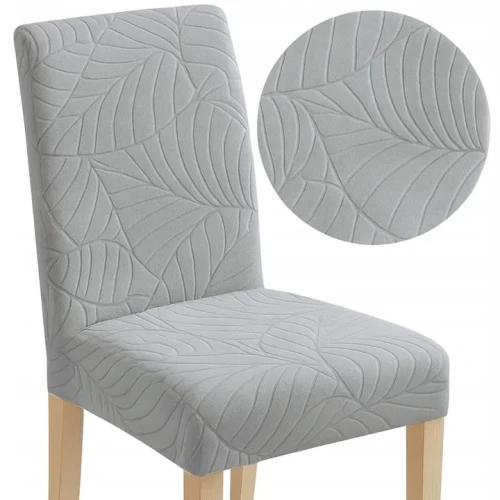 Pokrowiec an krzesło uniwersalny ŻAKARD Szary Liście