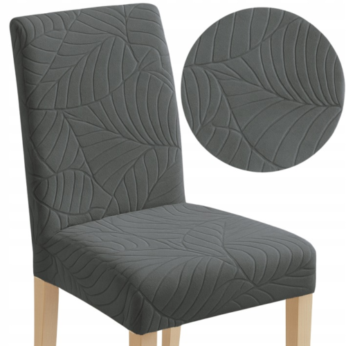 Pokrowiec na krzesło uniwersalny ŻAKARD Ciemny Szary Liście