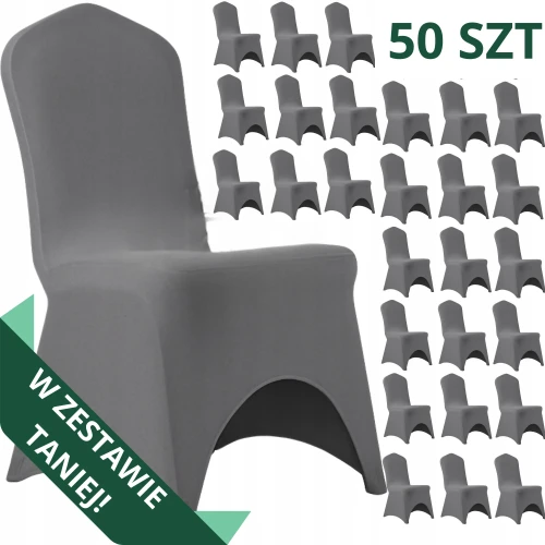 Zestaw 50 SZT Pokrowiec na krzesło weselne 190 gsm GADKI Stalowy