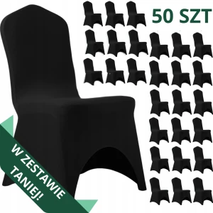 Zestaw 50 SZT Pokrowiec na krzesło weselne 190 gsm GŁADKI Czarny