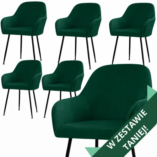 Zestaw 6 SZT Pokrowiec na krzesło kubełkowe z podłokietnikami WELUR Butelkowa Zieleń 
