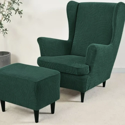 Pokrowiec na fotel USZAK ŻAKARD Liście BUTELKOWA ZIELEŃ