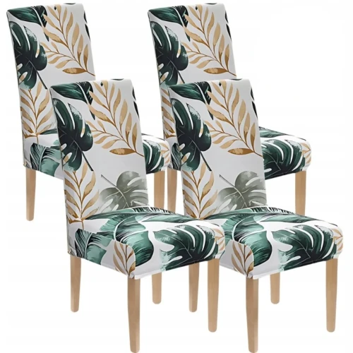 Zestaw 4 SZT Pokrowiec na krzesło uniwersalny GŁADKI Liście Monstery Wzory