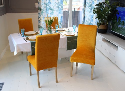 Pokrowiec na krzesło uniwersalny WELUR Musztardowy