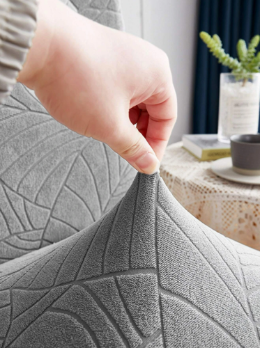 Pokrowiec an krzesło uniwersalny ŻAKARD Szary Liście