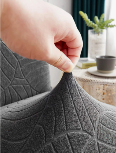 Pokrowiec na krzesło uniwersalny ŻAKARD Ciemny Szary Liście