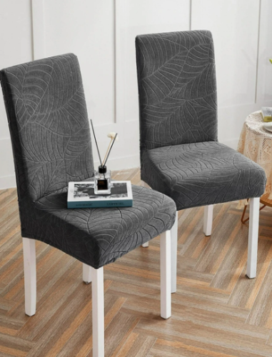 Pokrowiec na krzesło uniwersalny ŻAKARD Ciemny Szary Liście