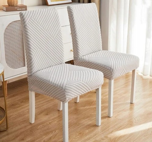 Pokrowiec na krzesło uniwersalny ŻAKARD Jasny Szary w Prążki