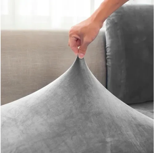 POKROWIEC NA KANAPĘ SIEDZISKO JASNY SZARY WELUR ELASTYCZNY 90-110