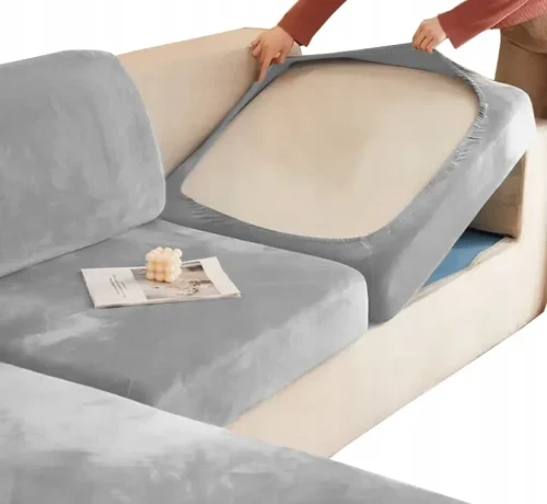 Pokrowiec na kanapę siedzisko kanapy WELUR Jasny Szary 135-165 cm